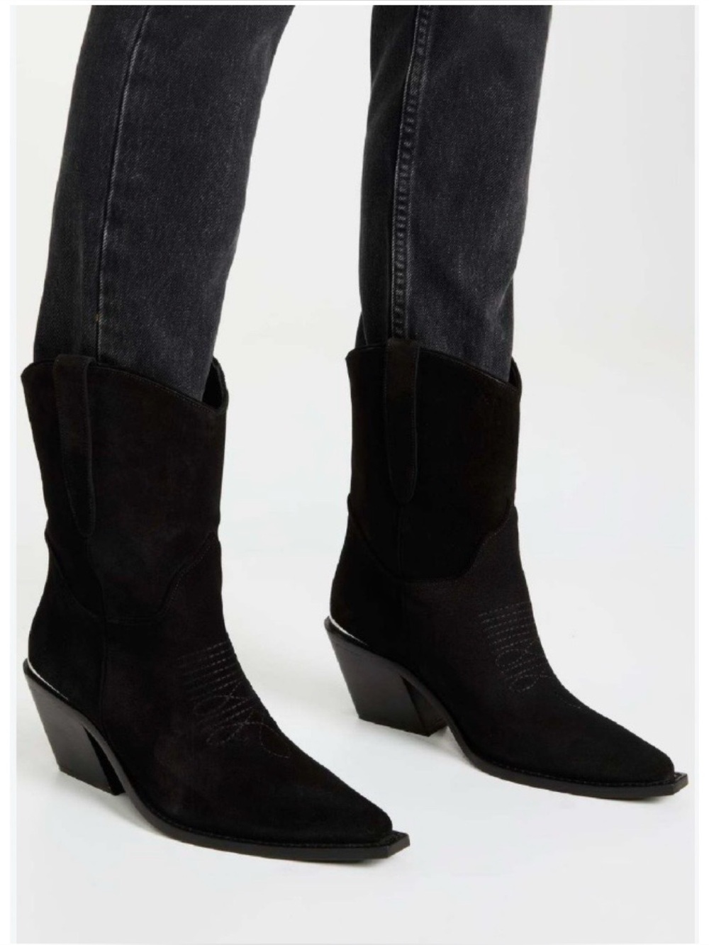 Anine Bing Mid Tania Suede Western Pointed Toe Boots 36